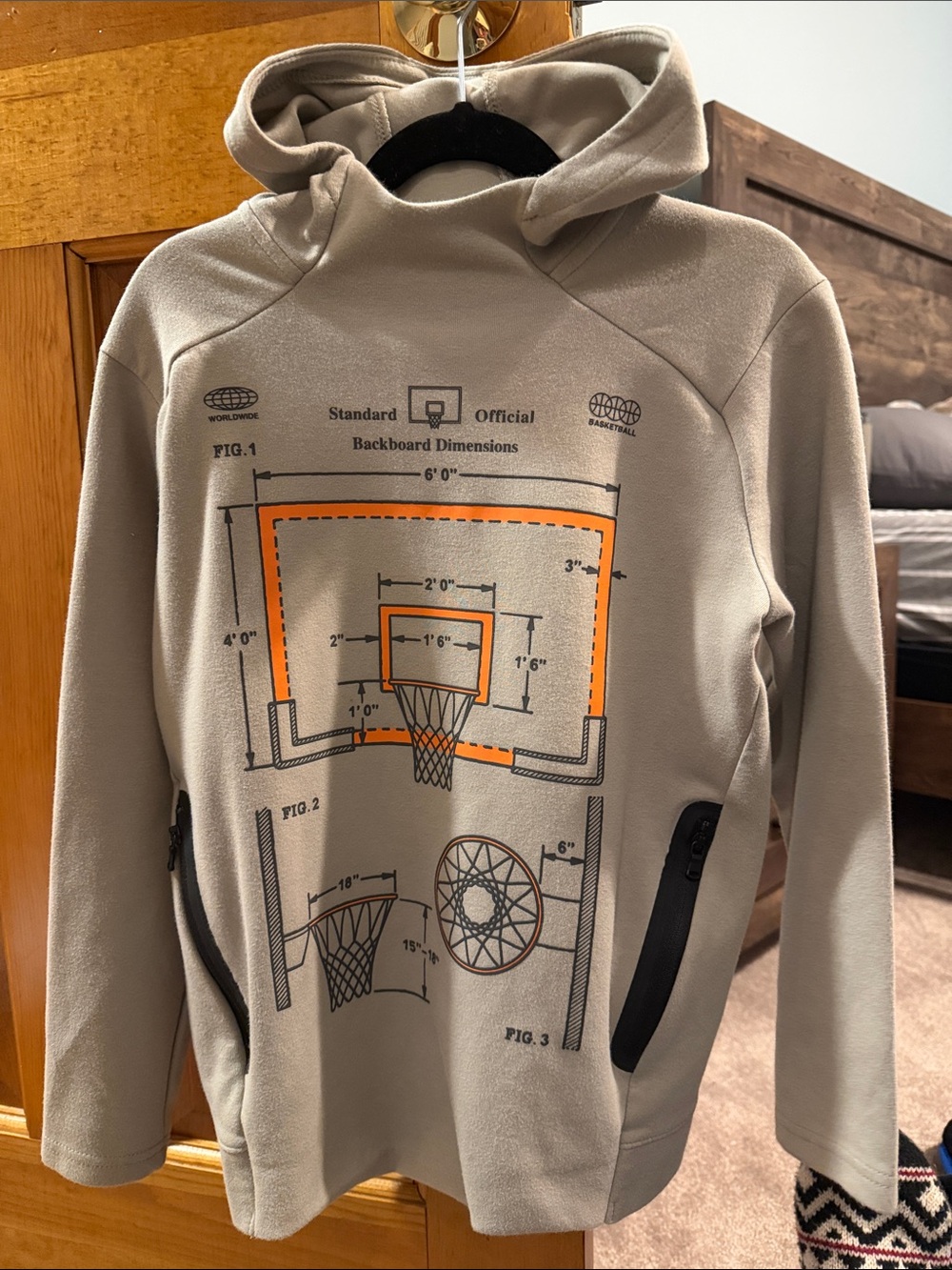 Kid’s Old Navy Beige/Gray Graphic Hoodie Sweater with Basketball Print